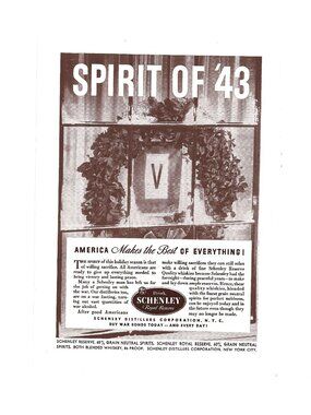 Print Ad Spirit Of 43 Schenley Whiskey America Patriotic War Bonds 1943 Vintage